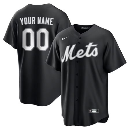Men's New York Mets Custom Black Lights Out Replica Jersey
